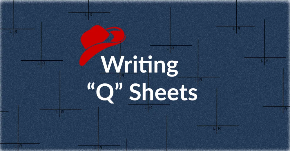 Writing Q Sheets blue background red hat