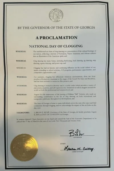 State of Georgia proclamation- National Day of Clogging